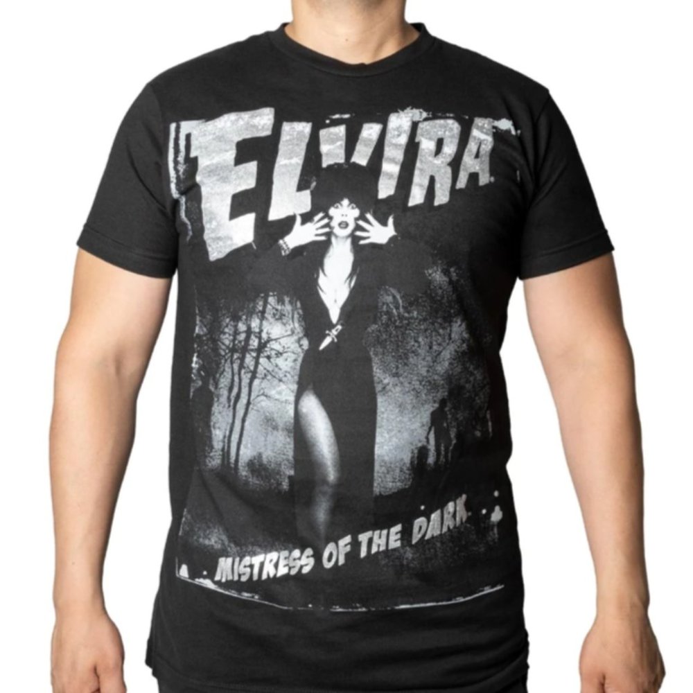 Elvira Grey Metallic Graphic Jumbo Print Zombie T-Shirt Tee S-M-L-XL-2XL-3XL NWT
